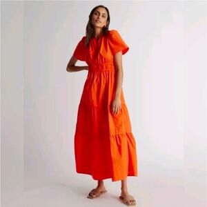 Quince Cotton Poplin Tiered Orange Maxi Dress from Quince Size Small
